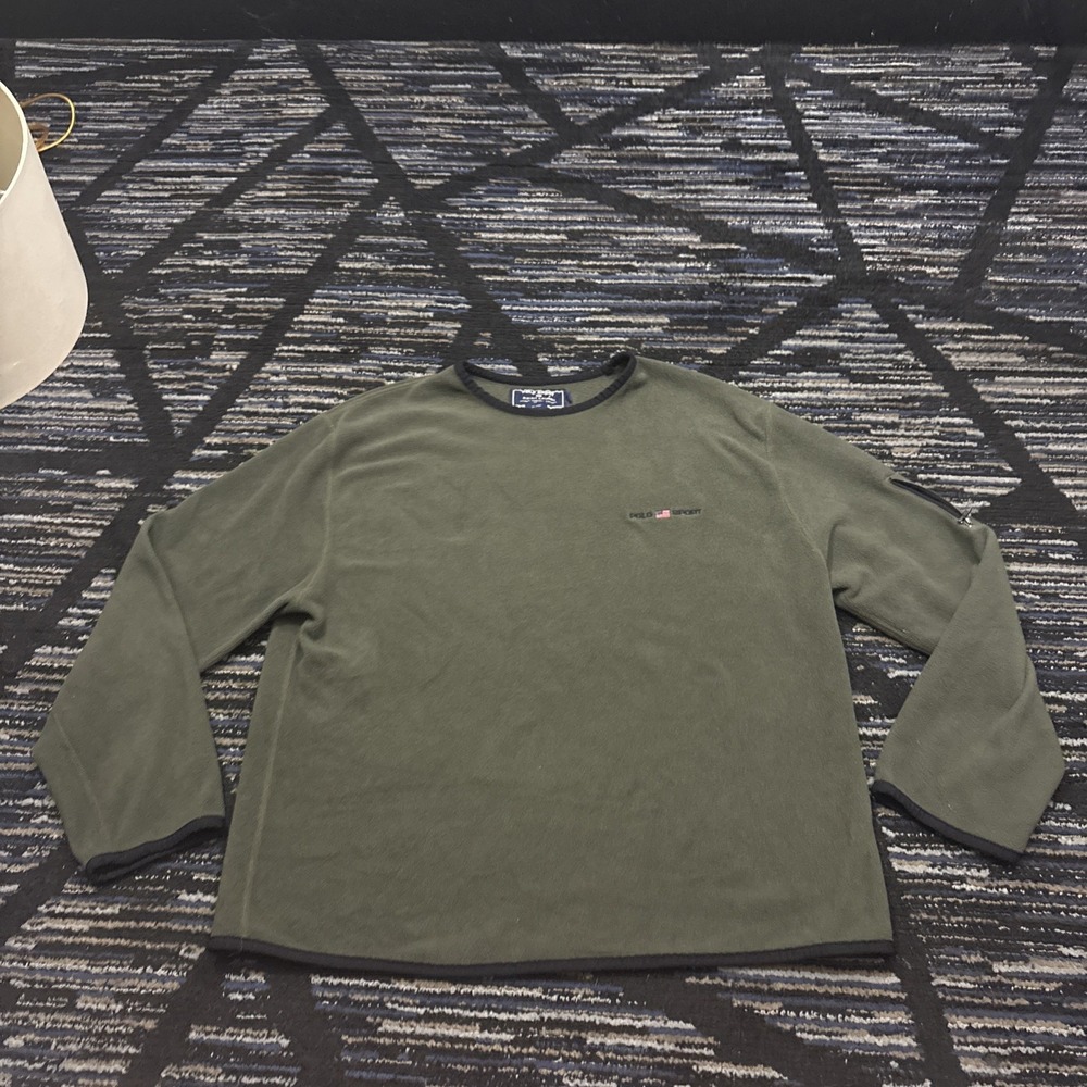 Polo Sport Ralph Lauren Mens Pullover Fleece Olive Green Sz XL Vintage Soft